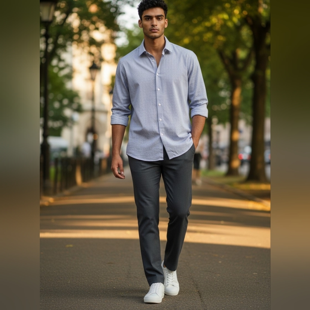 Men's Blue Patterned Cotton Shirt